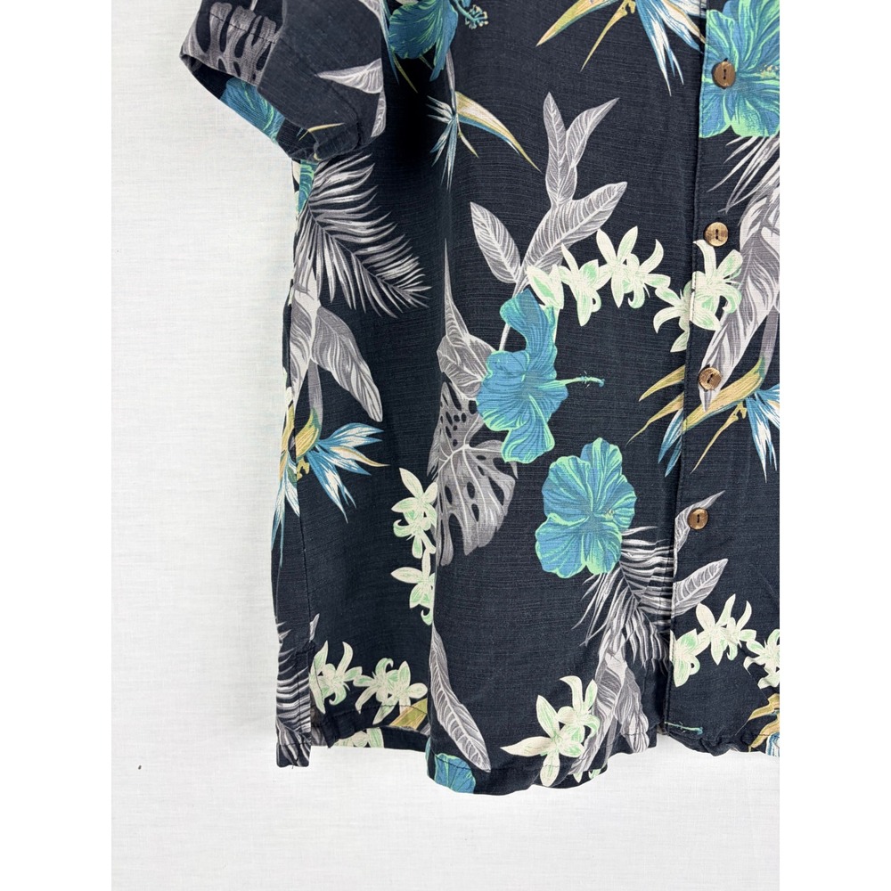 Island‎ Republic Mens XL Silk Tropical Floral Hawaiian Camp Shirt Blue Black - Picture 7 of 10